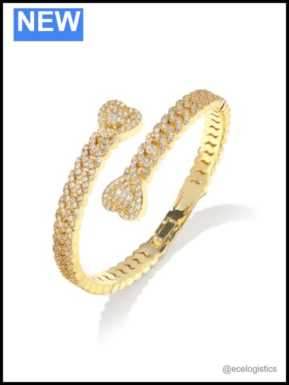 Cubic Zirconia Heart Bangle Bracelet Gold or Silver Plated